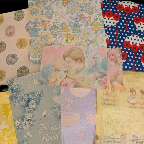 MCM Vintage 60s 70s wedding bridal shower wrapping‎ paper lot  bride floral - Picture 1 of 14